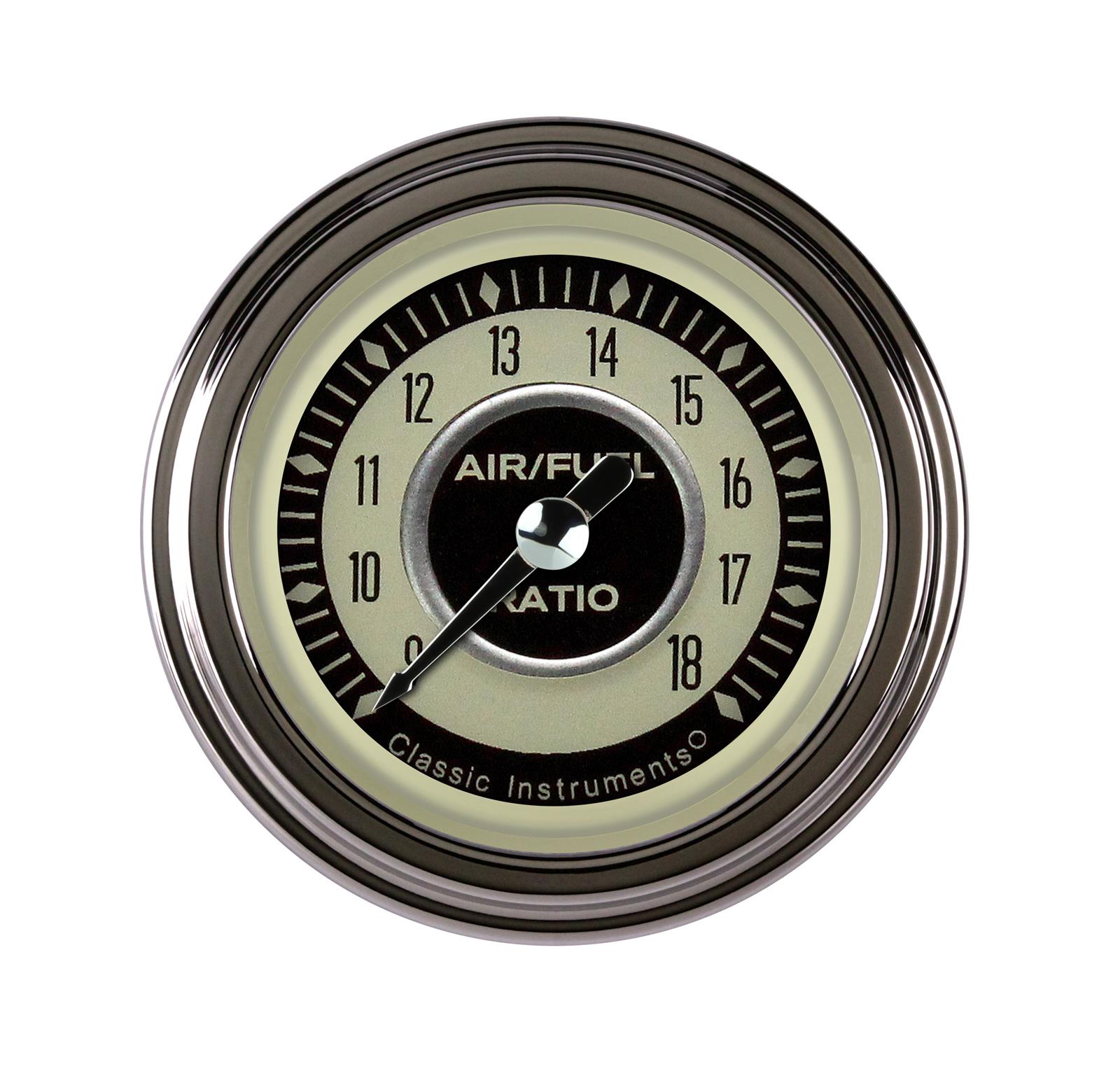 Classic Instruments Nostalgia VT Series Gauges NT194SLC Gauge, Series, Air/Fuel Ratio, 10:1-20:1, 2 1/8 in., Beige Face, Stainless Low Step Bezel, Curved Lens, Each
