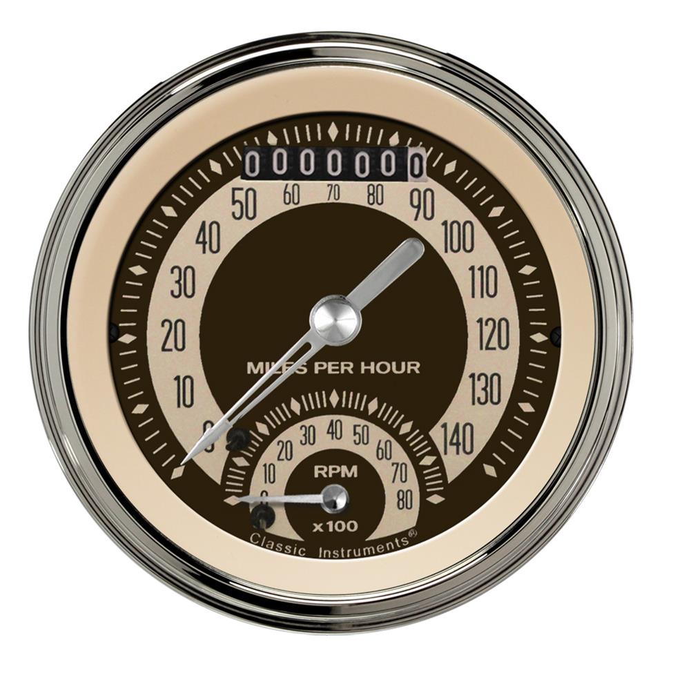 Classic Instruments Nostalgia VT Series Gauge Sets NT20SLC Gauges, Series, 3 3/8 in., Ultimate, Speedometer, Tachometer, Stainless Low-Step Bezel, Curved Lens, Each