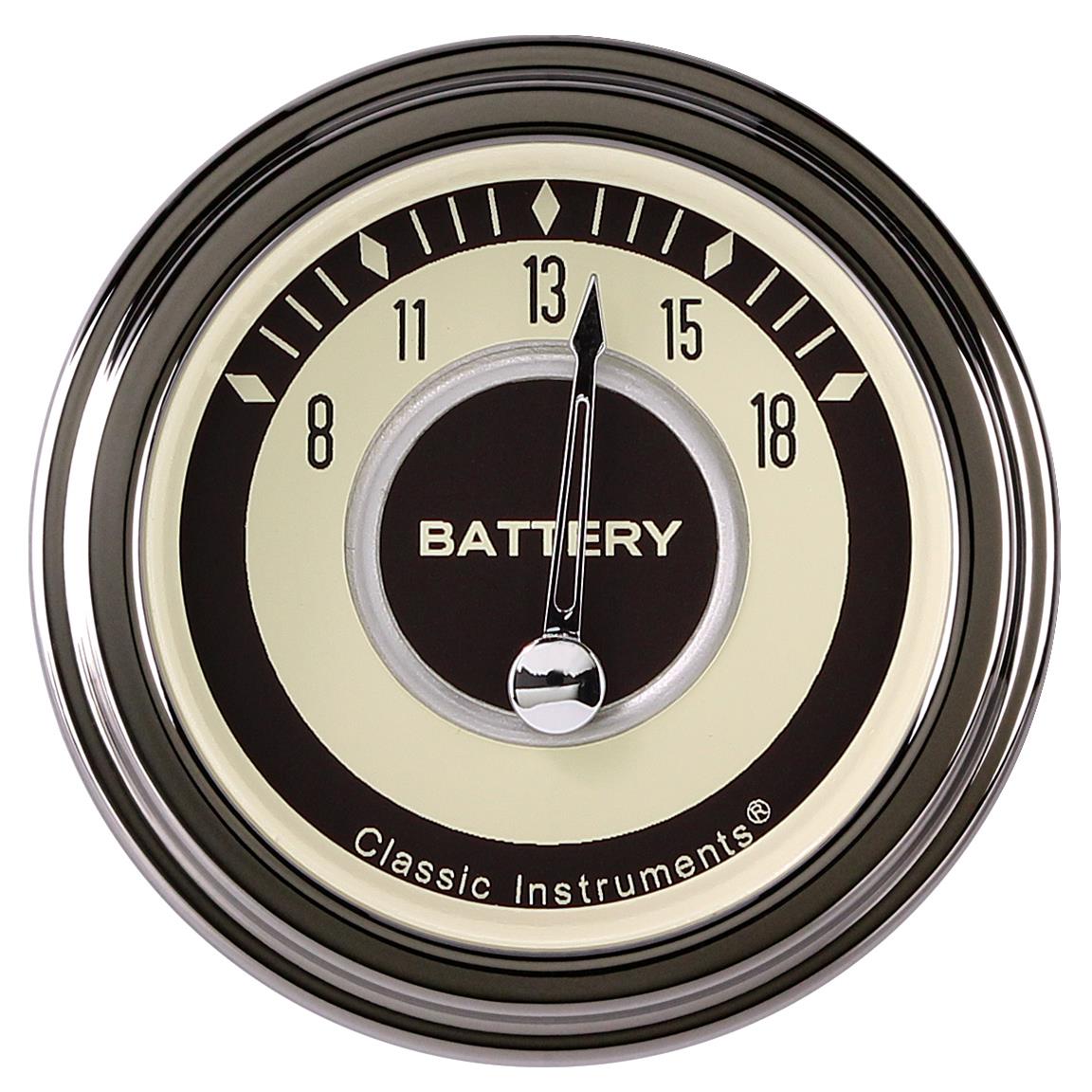 Classic Instruments Nostalgia VT Series Gauges NT30SLC Gauge, Series, Voltmeter, 8-18 volts, 2 1/8 in., Beige Face, Stainless Low Step Bezel, Curved Lens, Each