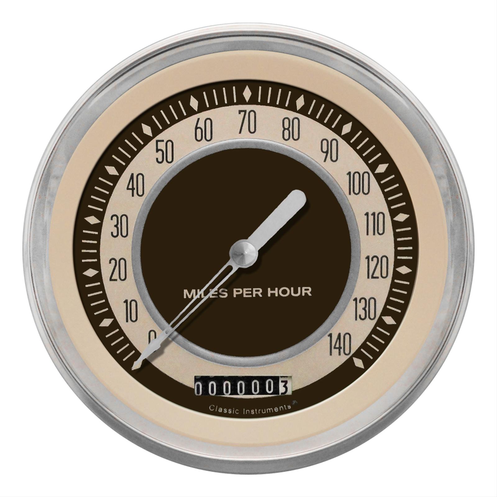 Classic Instruments Nostalgia VT Series Speedometers NT56SLC Gauge, VT, Speedometer, 0-140 mph, 5 in., Beige Face, Analog, Electrical, Each
