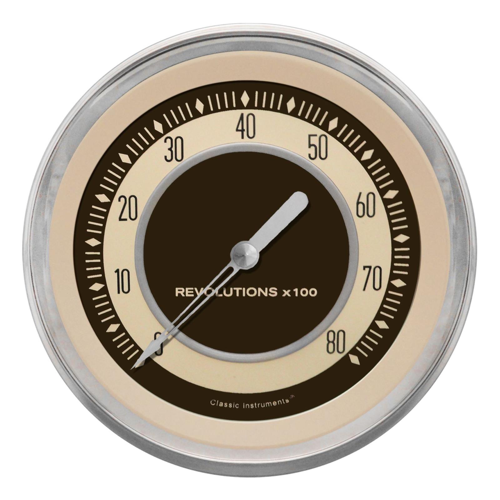 Classic Instruments Nostalgia VT Series Tachometers NT71SLF Gauge, Series, Tachometer, 0-8000 rpm, 4 5/8 in., Beige Face, Stainless Low Step Bezel, Flat Lens, Each