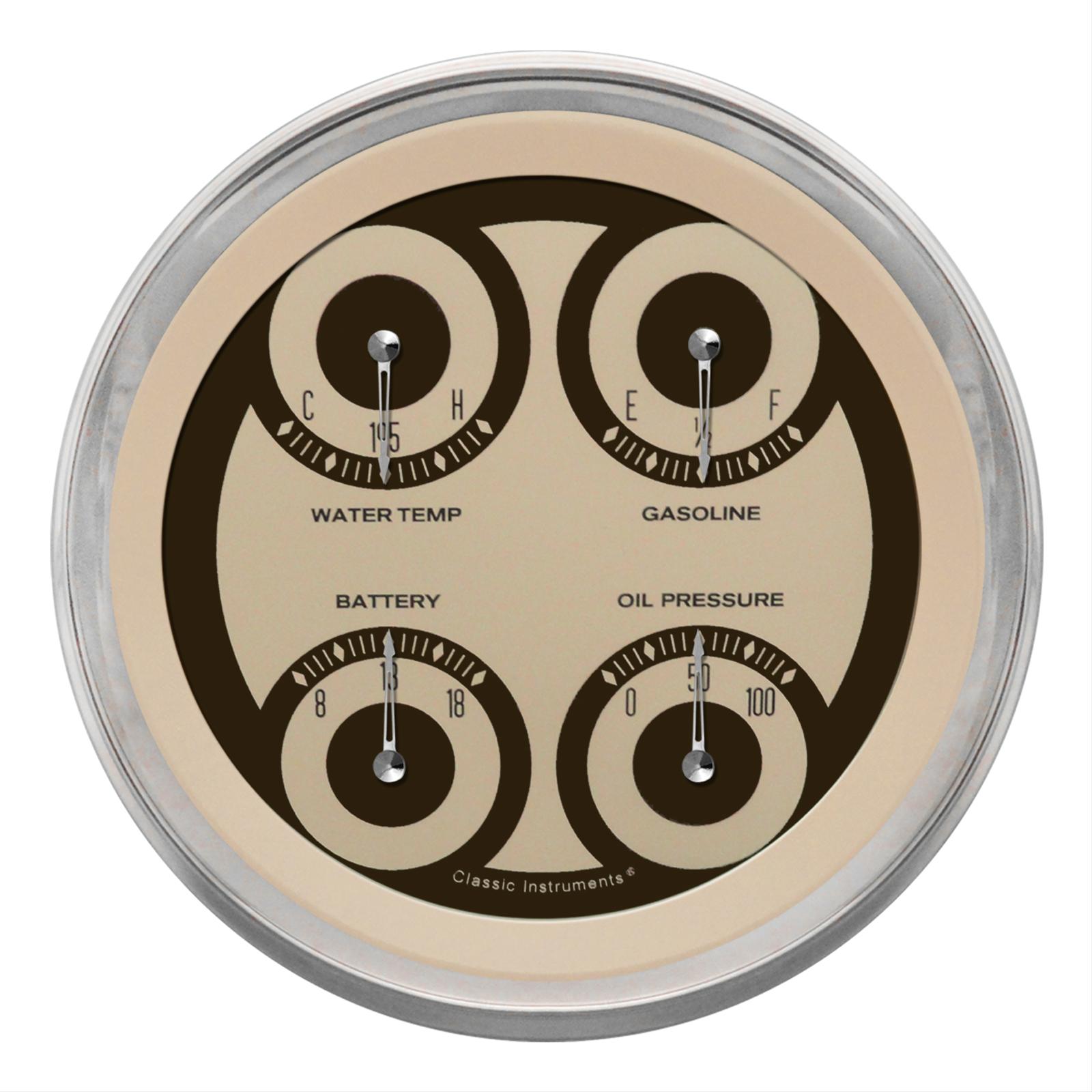 Classic Instruments Nostalgia VT Series Gauge Sets NT75SLC Gauge, VT, Quad, Water Temperature, Fuel Level, Voltmeter, 5 in., Beige Face, Analog, Each