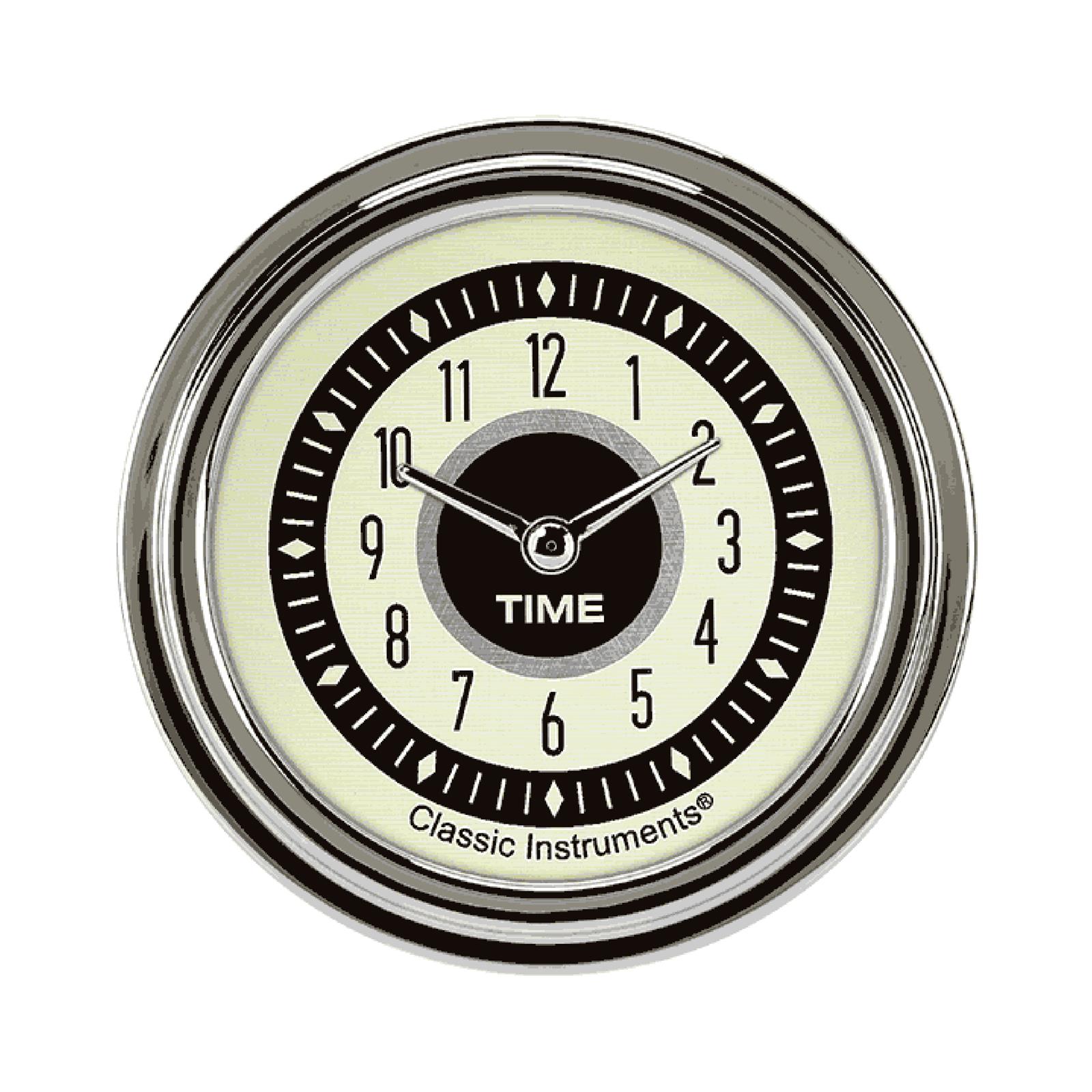 Classic Instruments Nostalgia VT Series Gauges NT92SLC Gauge, Analog, Series, Clock, 12 Hour, 2 5/8 in. Diameter, Cream/Brown Face, Full Sweep, Each