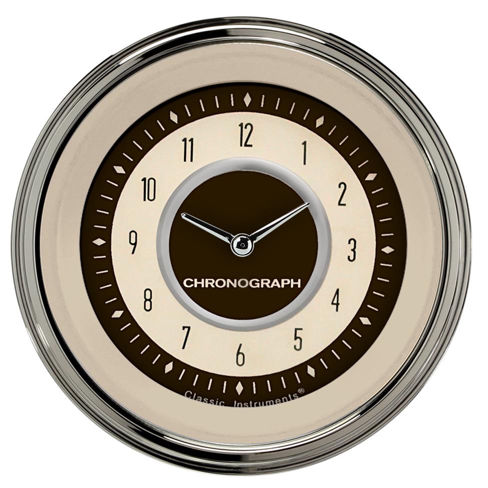 Classic Instruments Nostalgia VT Series Gauges NT93SLC Gauges, Series, Clock, 12 Hours, Analog, Electrical, 3 3/8 in., Beige Face, Black Numbers, Stainless Steel Color Bezel, Each