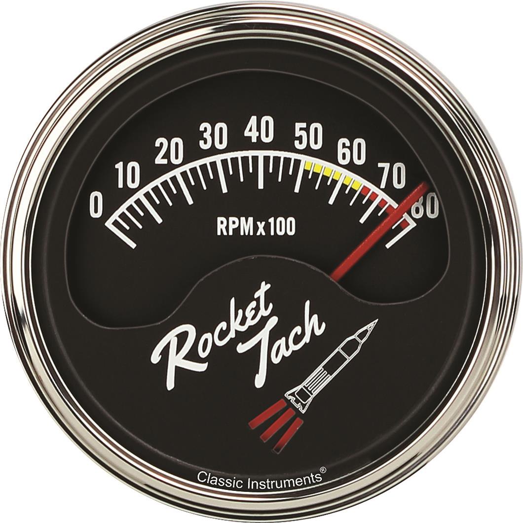 Classic Instruments Rocket Tachometers RT80SLF Gauge, Tachometer, 0-8,000 rpm, 3 3/8 in., Black Face, Analog, Electrical, Each thumbnail 5