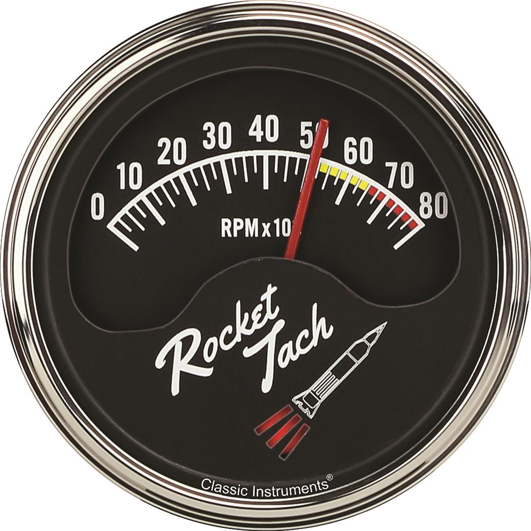 Classic Instruments Rocket Tachometers RT80SLF Gauge, Tachometer, 0-8,000 rpm, 3 3/8 in., Black Face, Analog, Electrical, Each thumbnail 4