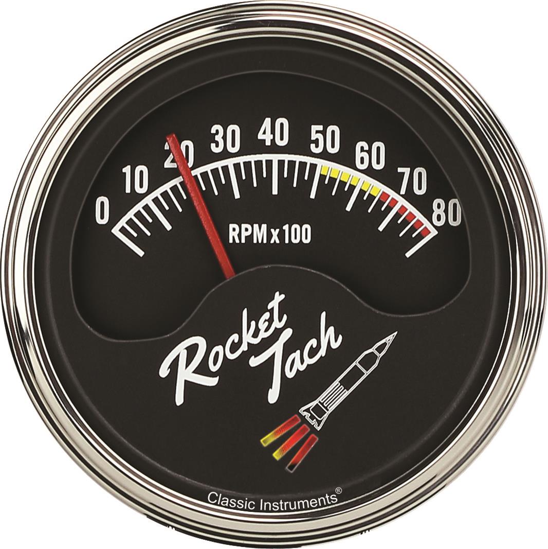 Classic Instruments Rocket Tachometers RT80SLF Gauge, Tachometer, 0-8,000 rpm, 3 3/8 in., Black Face, Analog, Electrical, Each thumbnail 3