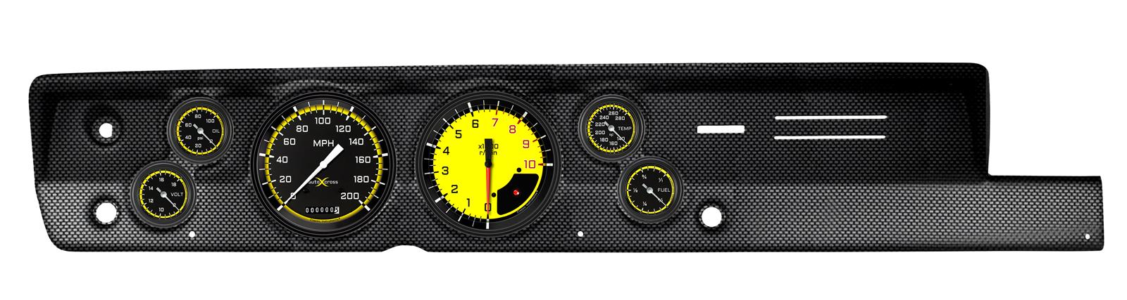 Classic Instruments 1967-69 Plymouth Barracuda Package Gauge Sets CDPB67AXY151CF Kit, AutoCross Yellow Series, Full Sweep, Direct-Fit w/ Carbon Fiber Insert, Mopar, 1967-1969 Barracuda, Kit