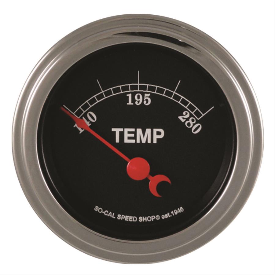 Classic Instruments So-Cal Series Gauges SC26SLC Gauge, Series, Water Temperature, 140-280 degrees F, 2 1/8 in., Black Face, Analog, Electrical, Each