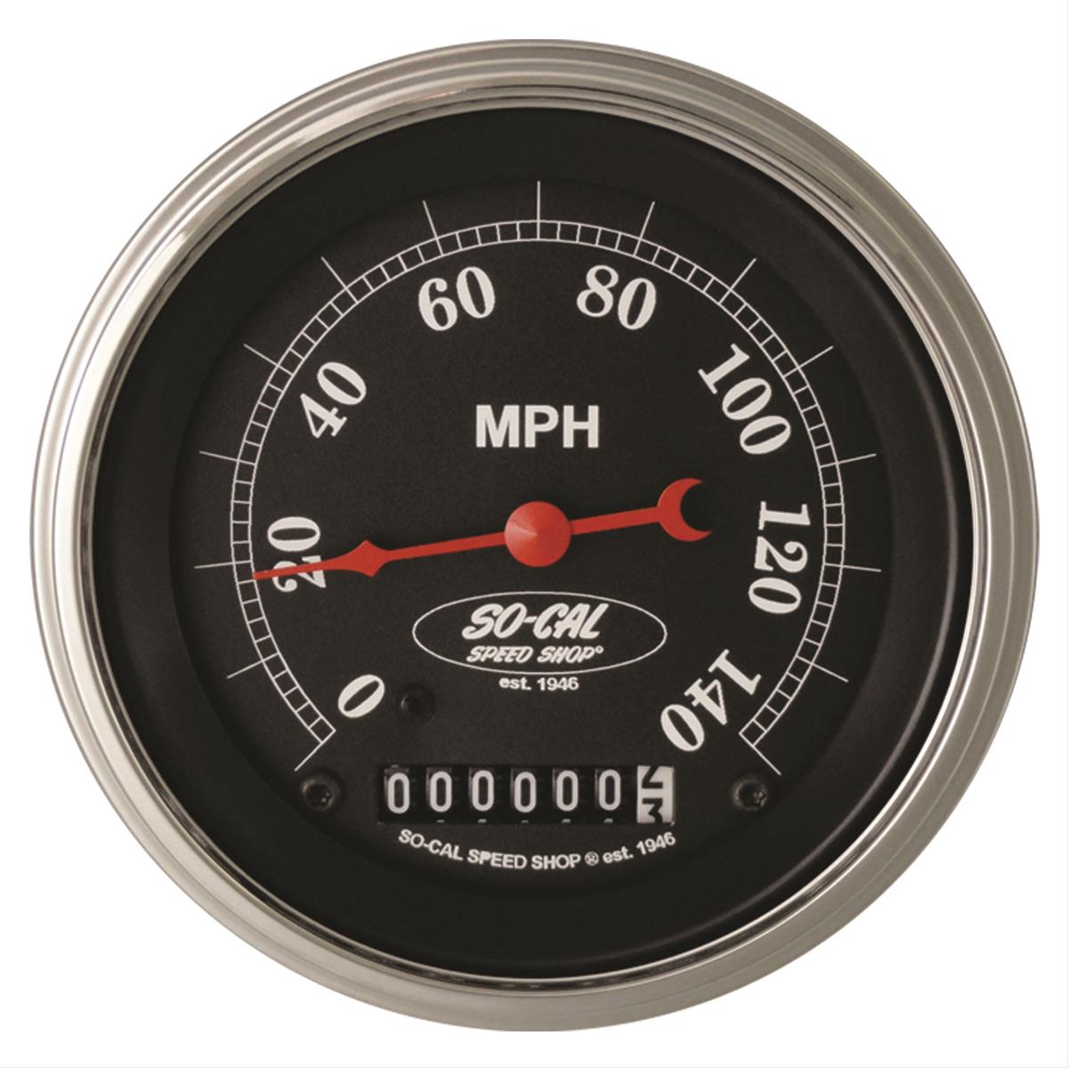 Classic Instruments So-Cal Series Speedometers SC55SLC Gauges, Speedometers, 0-140 mph, 3 3/8 in., Black Face, White Numbers, Low Step Bezel and Curved Glass, Analog, Electrical, Each