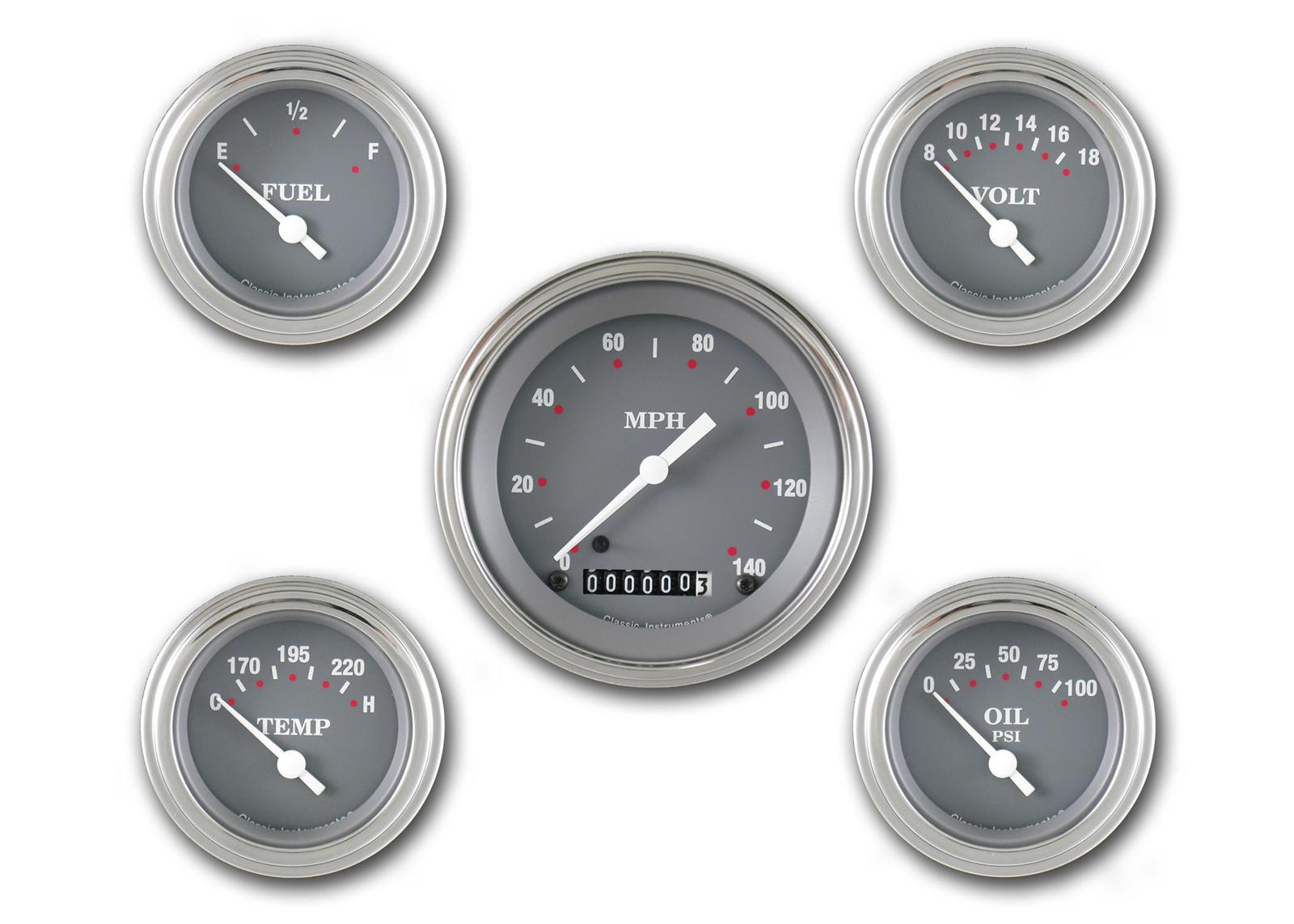 Classic Instruments SG Series Gauge Sets SG00SLF Set, Velocity Series, Analog, Electronic, Black Face, Orange Pointer, Polished Panel, Chevy, Kit