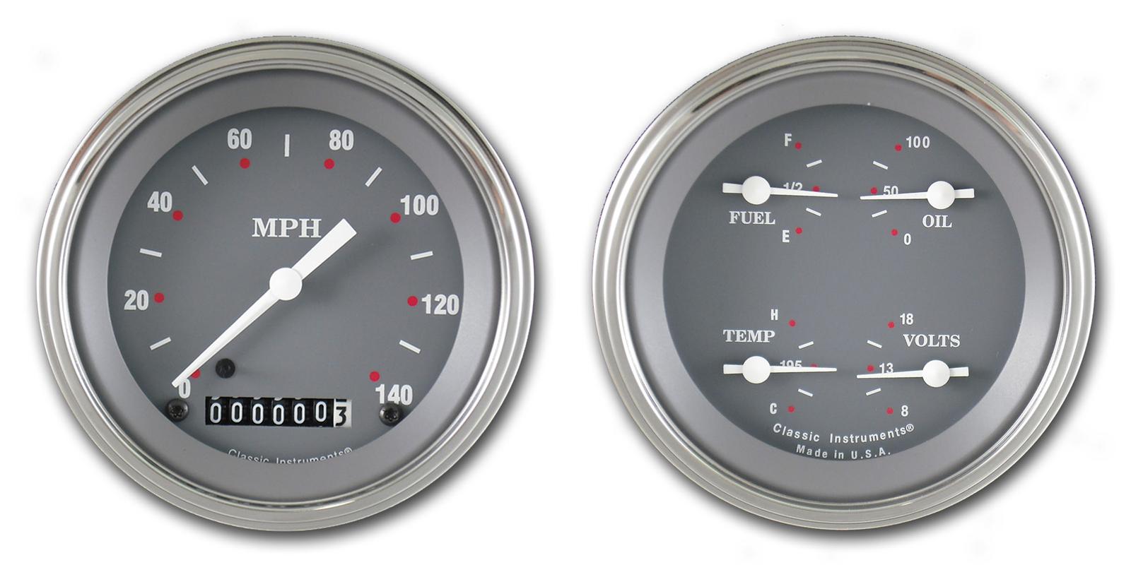 Classic Instruments SG Series Gauge Sets SG02SLF Set, Series, Analog, Electronic, Gray Face, White Pointer, Polished Bezel, Kit
