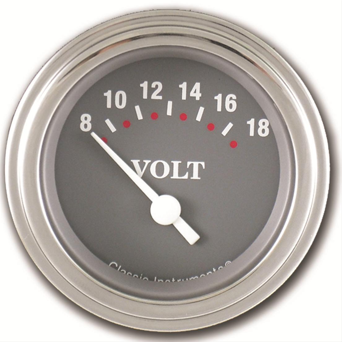 Classic Instruments SG Series Gauges SG30SLC Gauge, Series, Voltmeter, 8-18 V, 2 1/8 in., Gray Face, Analog, Electrical, Each