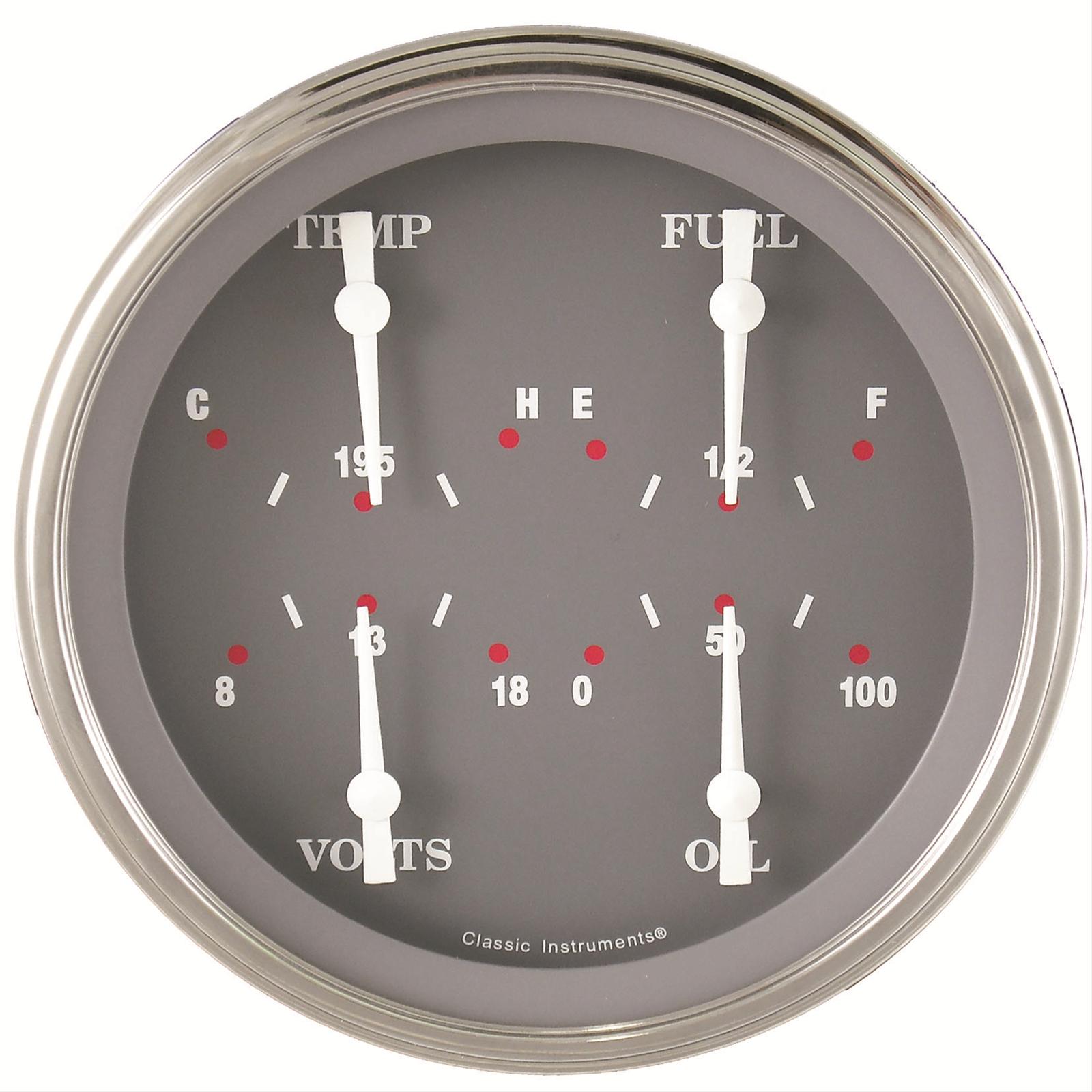 Classic Instruments SG Series Gauge Sets SG31SLC Gauge, SG, Quad, Water Temperature, Fuel Level, Voltmeter, 5 in., Gray Face, Analog, Electronic, Each