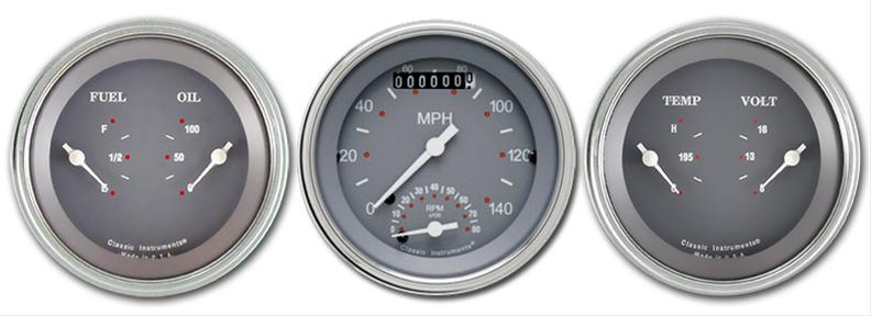 Classic Instruments SG Series Gauge Sets SG34SLF Gauges, SG, Speedometer, Tach, Water Temperature, Fuel Level, 3 3/8 in., Gray Face, Analog, Set of 3