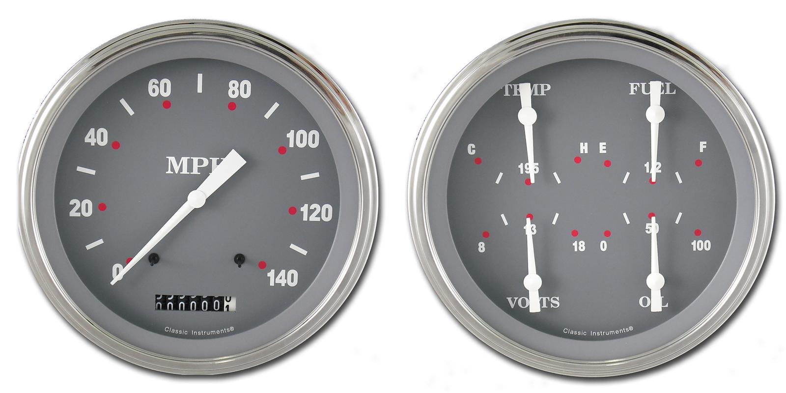 Classic Instruments SG Series Gauge Sets SG52SLC Gauges, SG, Speedometer, Water Temperature, Fuel Level, Voltmeter, 5 in., Gray Face, Analog, Electronic, Set