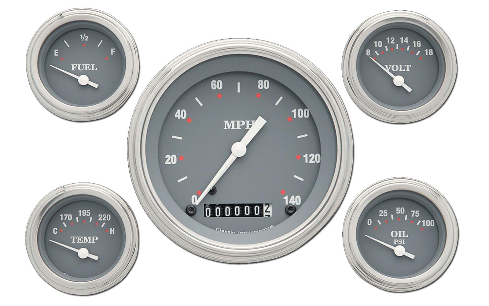 Classic Instruments SG Series Gauge Sets SG54SLF Gauges, SG, Speedometer, Water Temperature, Oil Pressure, Fuel Level, Voltmeter, Gray Face, Analog, Set of 5