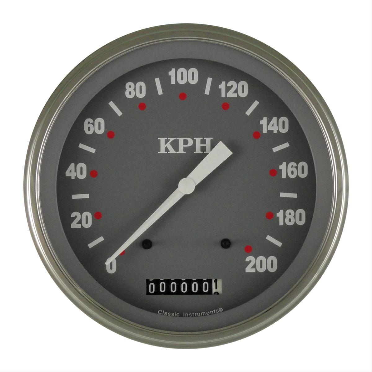 Classic Instruments SG Series Speedometers SG58SLC Speedometer, Series, 5 in. Diameter, 0-200 kph, Analog, Electrical, Curved Face, Each
