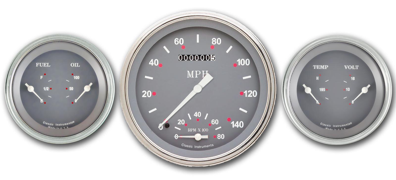 Classic Instruments SG Series Gauge Sets SG61SLC Gauges, Series, Speedometer, Tach, Water Temperature, Oil Pressure, Fuel Level, Gray Face, Analog, Kit