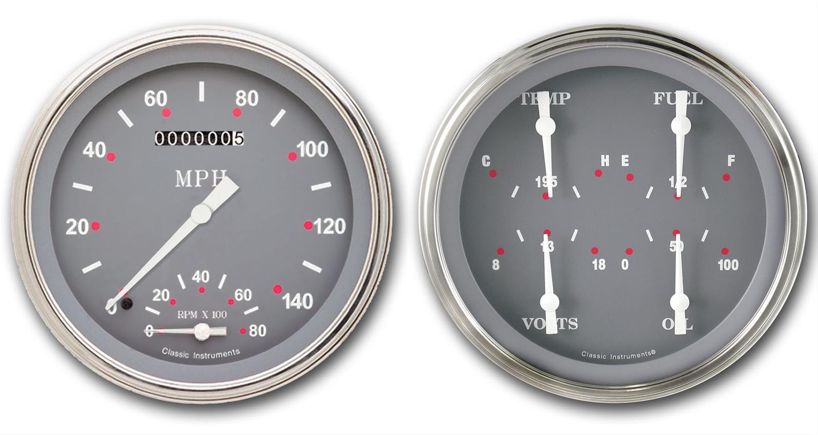 Classic Instruments SG Series Gauge Sets SG62SLF Gauges, Series, Speedometer, Tach, Water Temperature, Oil Pressure, Fuel Level, Gray Face, Analog, Pair