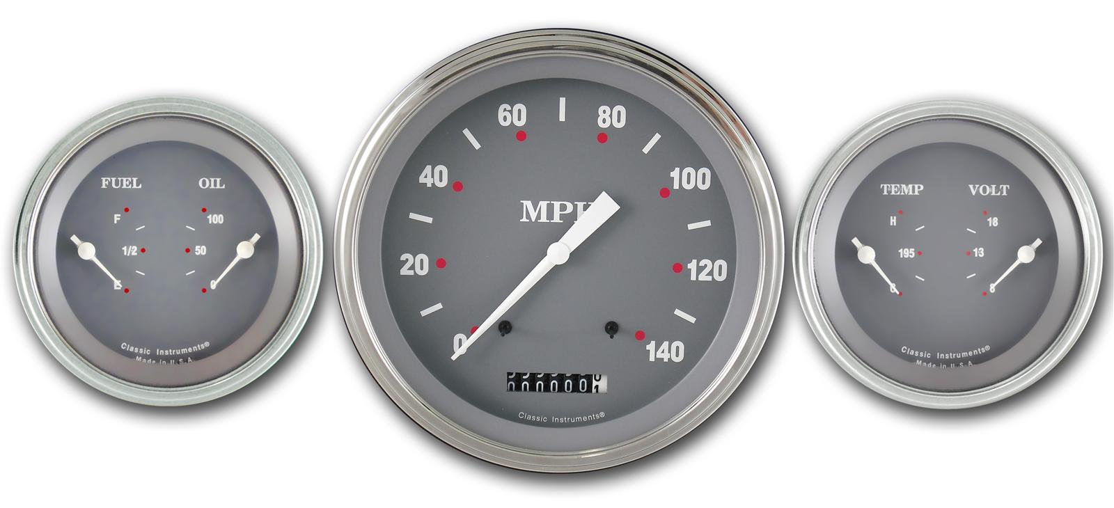 Classic Instruments SG Series Gauge Sets SG64SLF Gauges, SG, Speedometer, Water Temperature, Oil Pressure, Fuel Level, Voltmeter, Gray Face, Analog, Set of 3