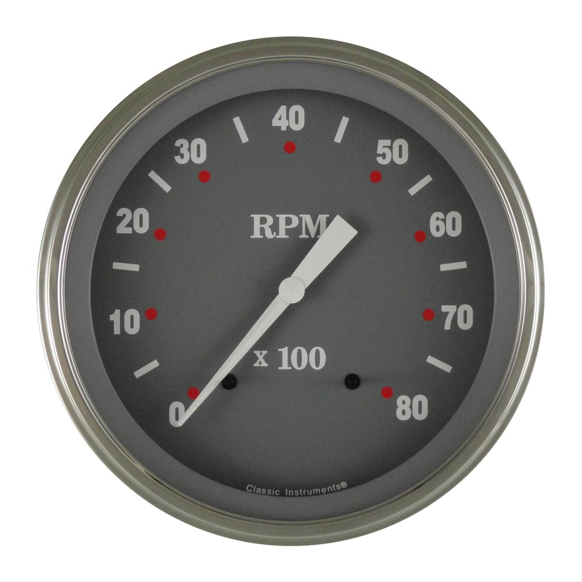 Classic Instruments SG Series Tachometers SG71SLC Gauge, Series, Tachometer, 0-8,000 rpm, 5 in., Gray Face, Analog, Electrical, Each