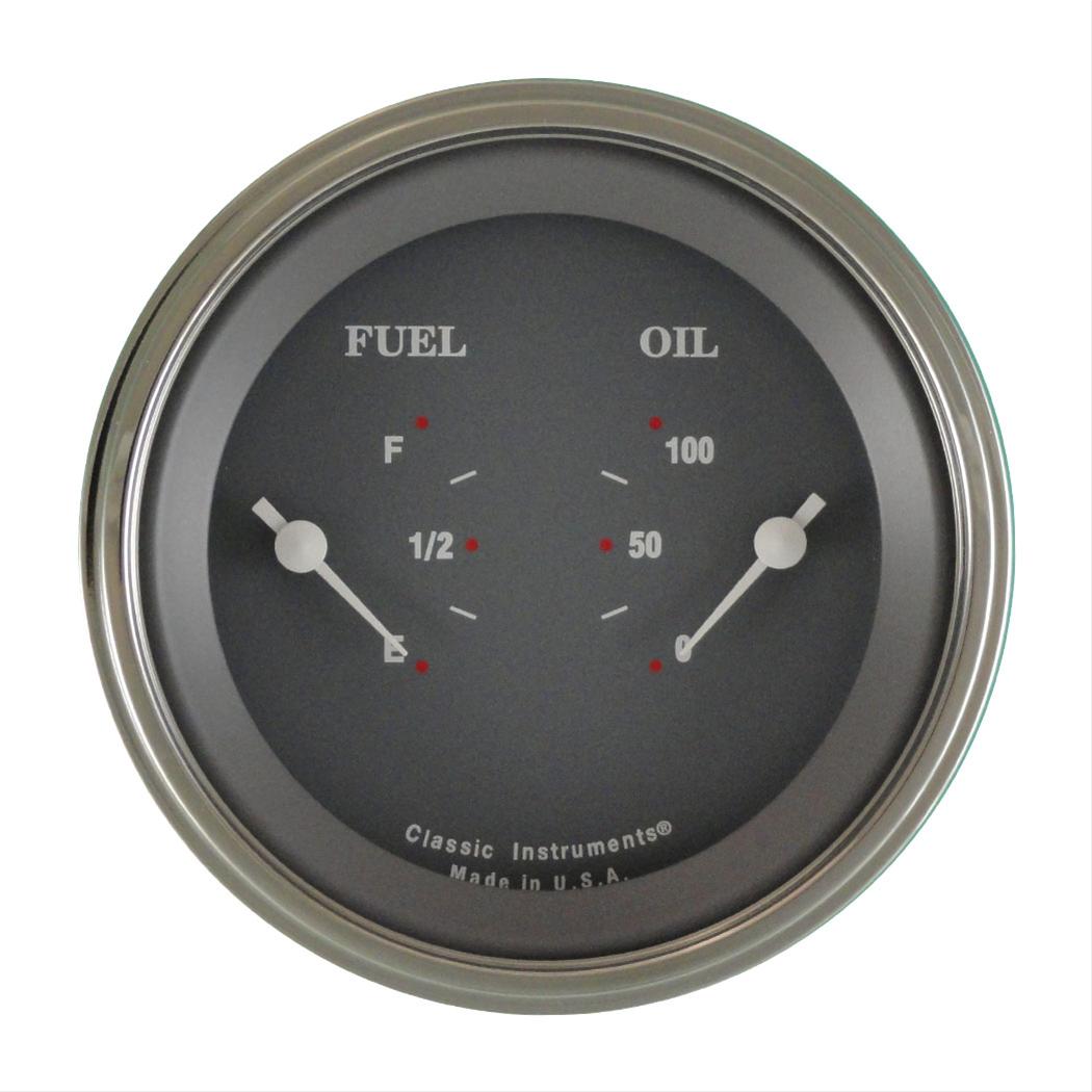 Classic Instruments SG Series Gauge Sets SG72SLC Gauge, Series, Dual, Oil Pressure, Fuel Level, 3 3/8 in., Gray Face, Analog, Electronic, Each