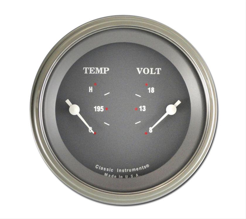 Classic Instruments SG Series Gauge Sets SG74SLF Gauge, Series, Dual, Water Temperature, Voltmeter, 3 3/8 in., Gray Face, Analog, Each