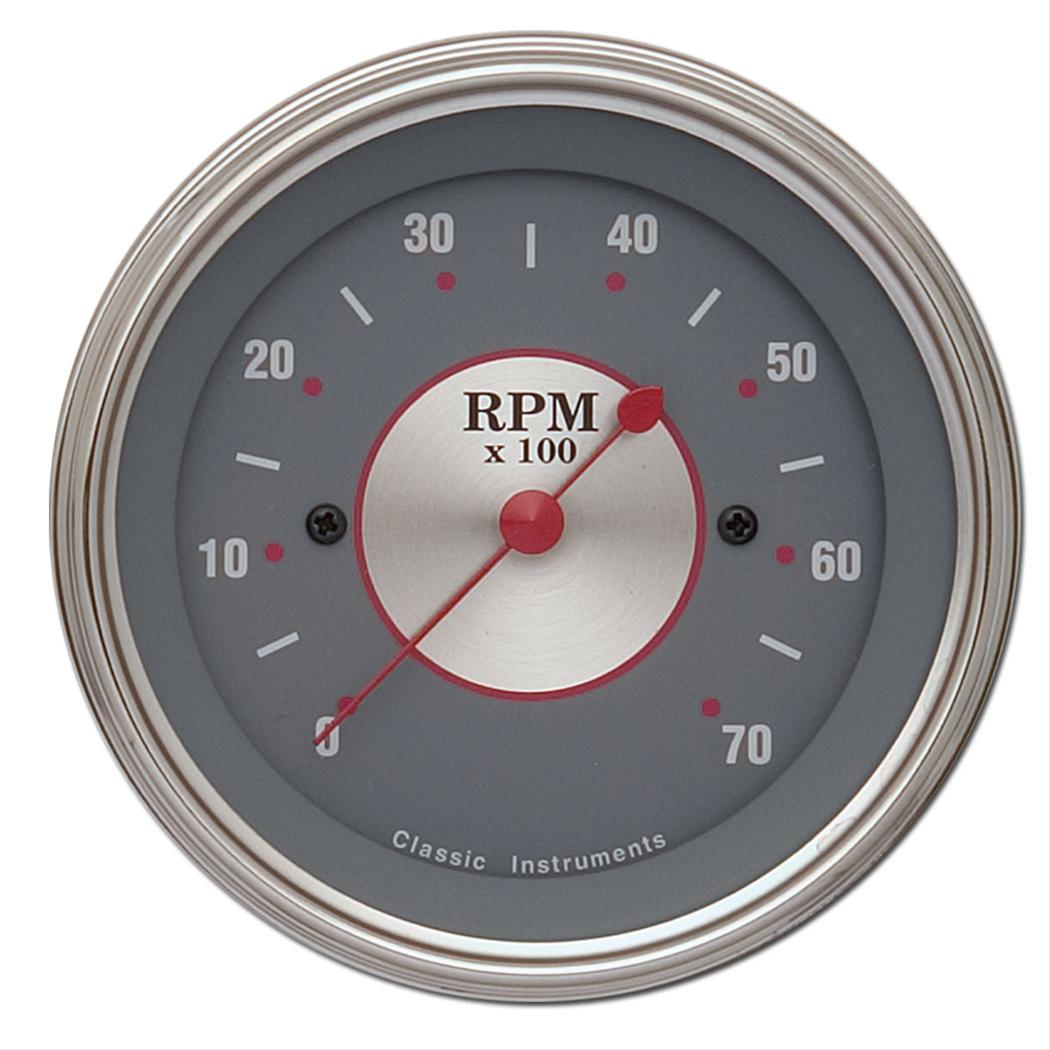 Classic Instruments Silver Series Tachometers SS70SLF Gauge, Tachometer, Classic, Analog, 0-7,000 rpm, 3 3/8 in. Diameter, In-dash, Electrical, Gray Face, V8, Each