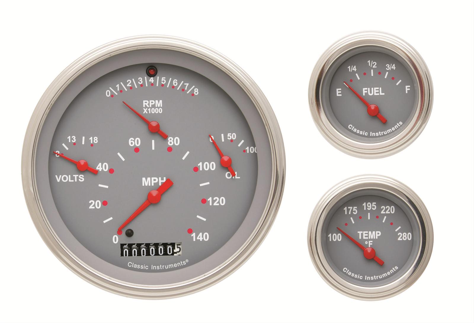 Classic Instruments 1957 Chevy Package Gauge Sets TE01GSLC TETRA 6 GAUGE SET GRAY