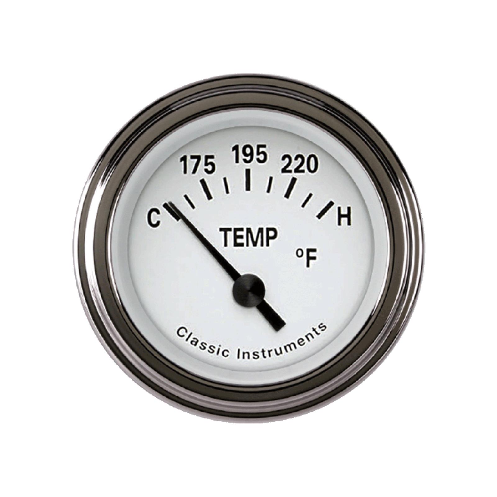 Classic Instruments Tetra Series Gauges TE26WSLF Gauge, Series, Analog, Water Temperature, 140-240 degrees F, 2 1/8 in. Diameter, White Face, Electrical, Each