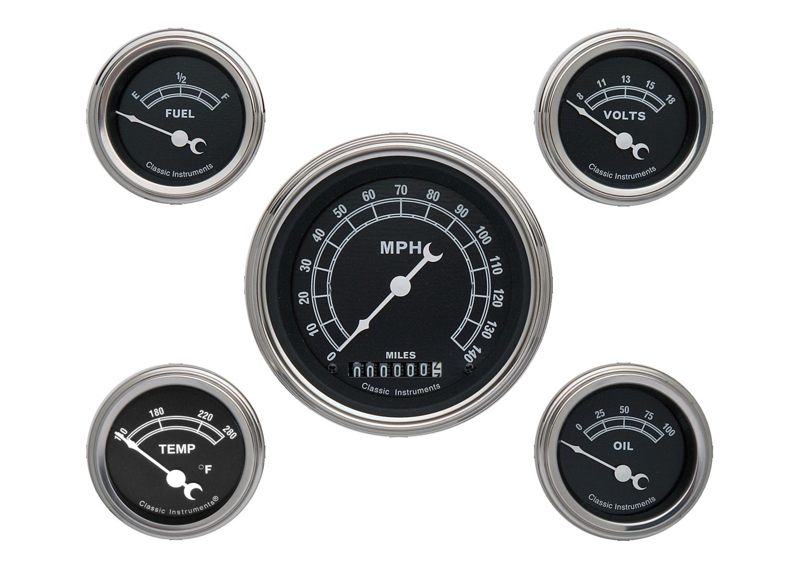 Classic Instruments Traditional Series Gauge Sets TR00SLC Gauges, Series, Analog, Electronic, Speedometer, Oil Pressure, Fuel Level, White Face, Kit