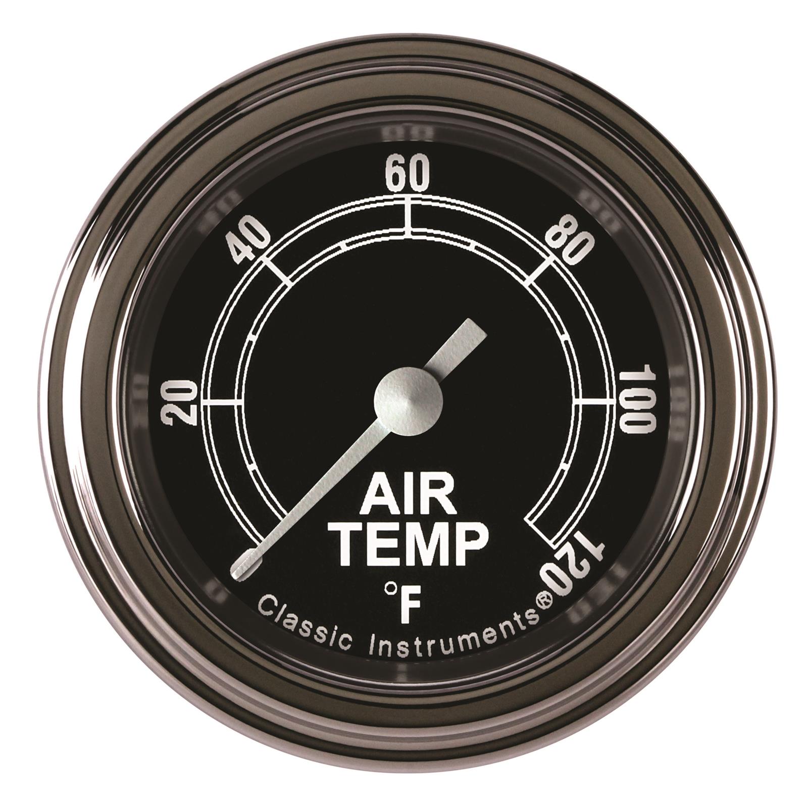 Classic Instruments Traditional Series Gauges TR199SLF Gauge, Analog, Series, Air Temp, 0-120 Degrees F, 2 1/8 in. Diameter, Black Face, Full Sweep, Each