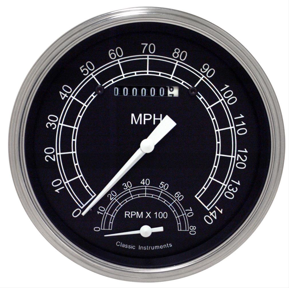 Classic Instruments Traditional Series Gauges TR50SLC Gauge, Series, Speedometer, Tachometer, Black Face, Analog, Each