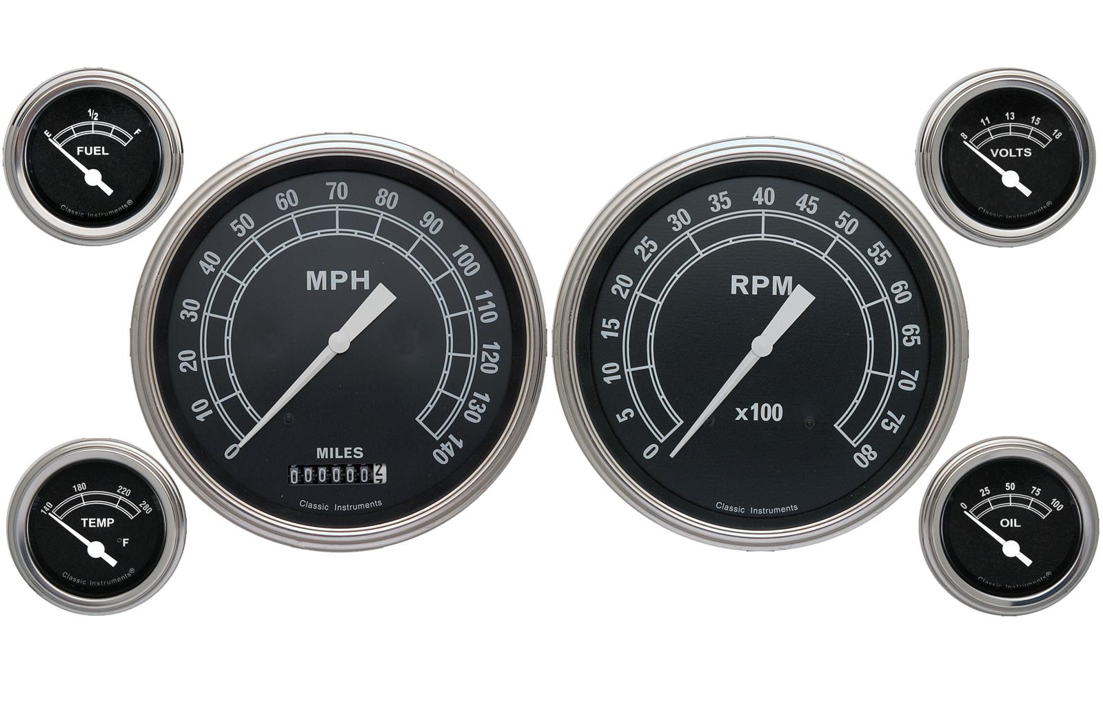 Classic Instruments Traditional Series Gauge Sets TR51SLF Gauges, Series, Analog, Electronic, Speedometer, Tachometer, Oil Pressure, White Face, Kit