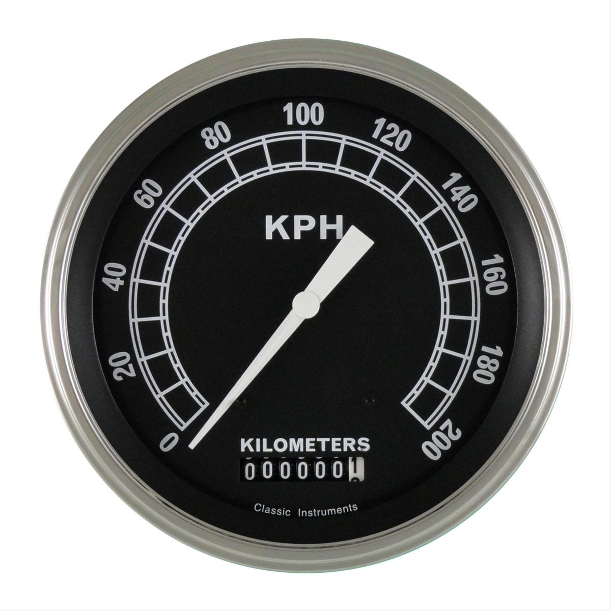 Classic Instruments Traditional Series Speedometers TR58SLF Speedometer, Series, 5 in. Diameter, 0-200 kph, Analog, Electrical, Flat Face, Each