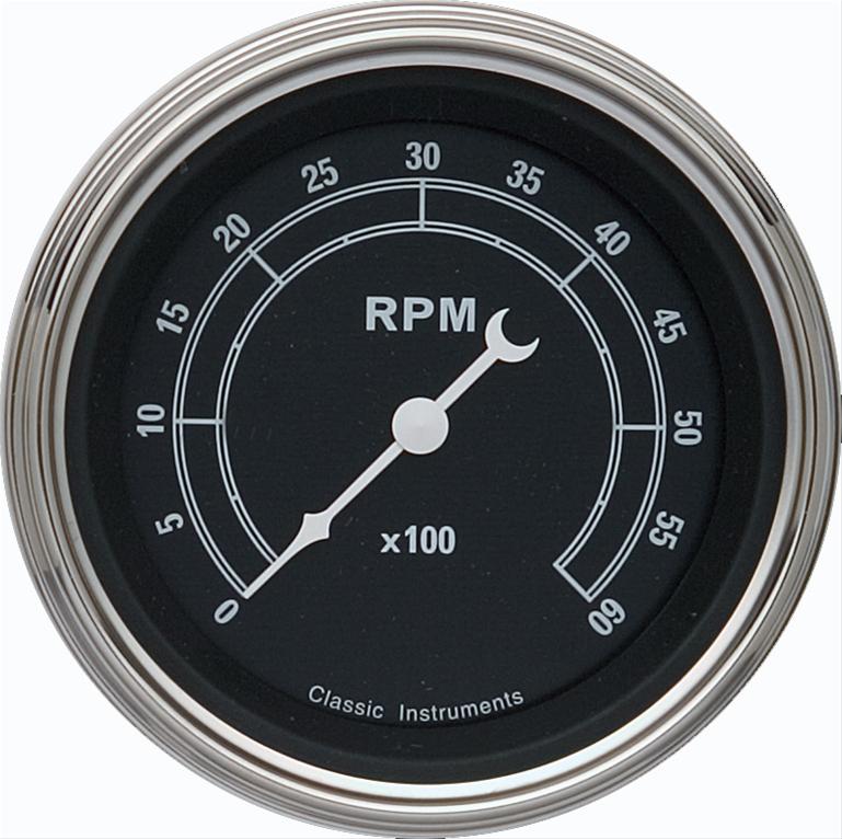 Classic Instruments Traditional Series Tachometers TR60SLF Gauge, Series, Tachometer, 0-8,000 rpm, 3 3/8 in., Black Face, Analog, Electrical, Each
