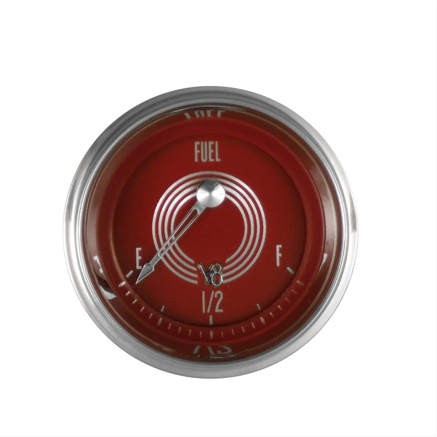 Classic Instruments V8 Red Steelie Series Gauges V8RS09SHC Gauge, Series, Analog, Fuel Level, Empty-Full, 2 1/8 in. Diameter, Face, Electrical, Each