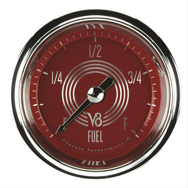 Classic Instruments V8 Red Steelie Series Gauges V8RS109SHC Fuel Gauge, RED STEELIE 2" FUEL PROGRAMMABLE, FULL SWEEP