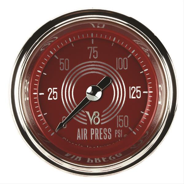 Classic Instruments V8 Red Steelie Series Gauges V8RS118SHC Air Pressure Gauge, RED STEEL 2" AIR PR 150psi ELECT, FULL SWEEP