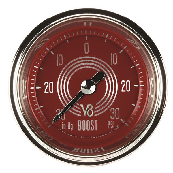 Classic Instruments V8 Red Steelie Series Gauges V8RS141SHC Boost/Vacuum Gauge, RED STEELIE 2" BOOST/VAC ELECT, FULL SWEEP