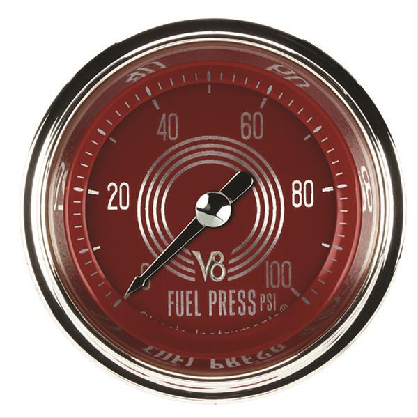 Classic Instruments V8 Red Steelie Series Gauges V8RS146SHC Fuel Pressure Gauge, RED STEEL 2" FUEL PRES 100psi ELEC FULL SWEEP