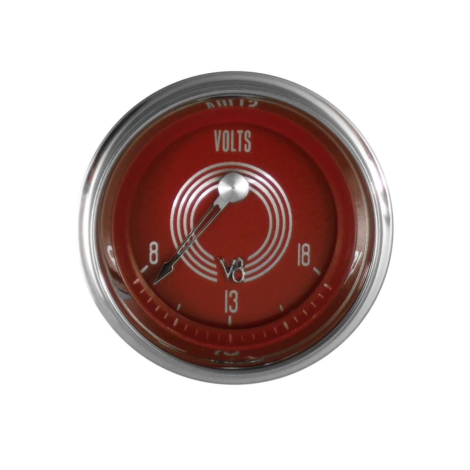 Classic Instruments V8 Red Steelie Series Gauges V8RS30SHC Gauge, Series, Analog, Voltmeter, 8-18 V, 2 1/8 in. Diameter, Face, Electrical, Each