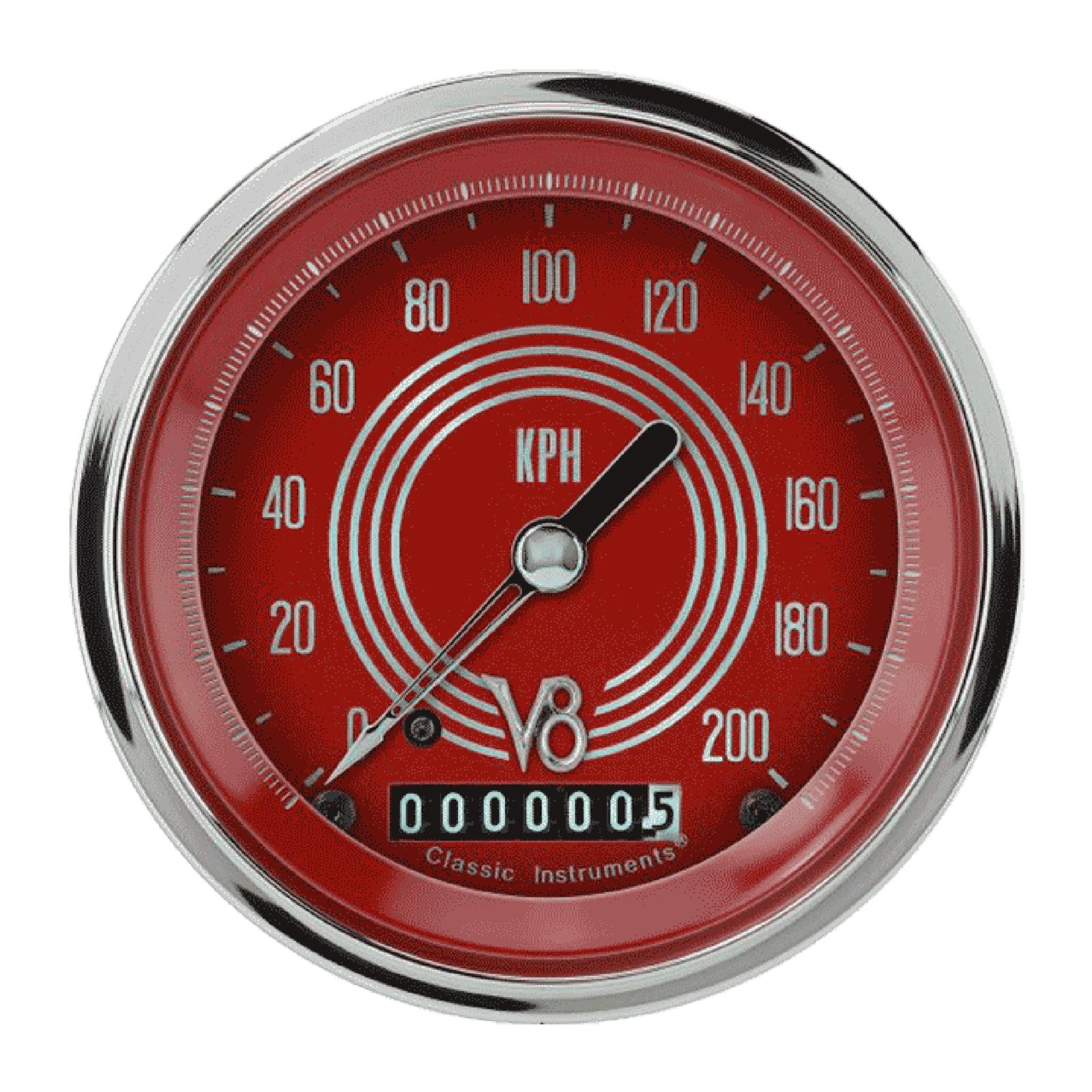 Classic Instruments Gauges V8RS59SHC V8 RD STEELIE 3IN SPEEDO 200 KPH