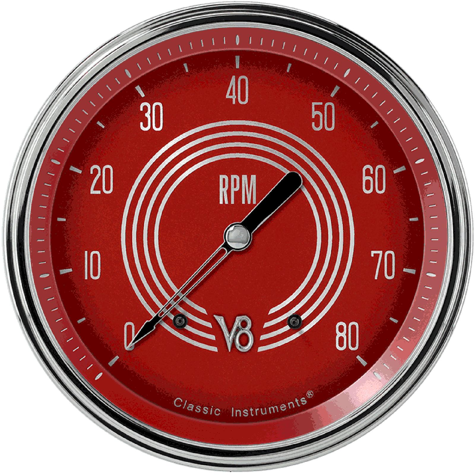 Classic Instruments V8 Red Steelie Series Gauges V8RS71SLC Gauge, Series, Tachometer, 0-8,000 rpm, 5 in., Face, Analog, Electrical, Each