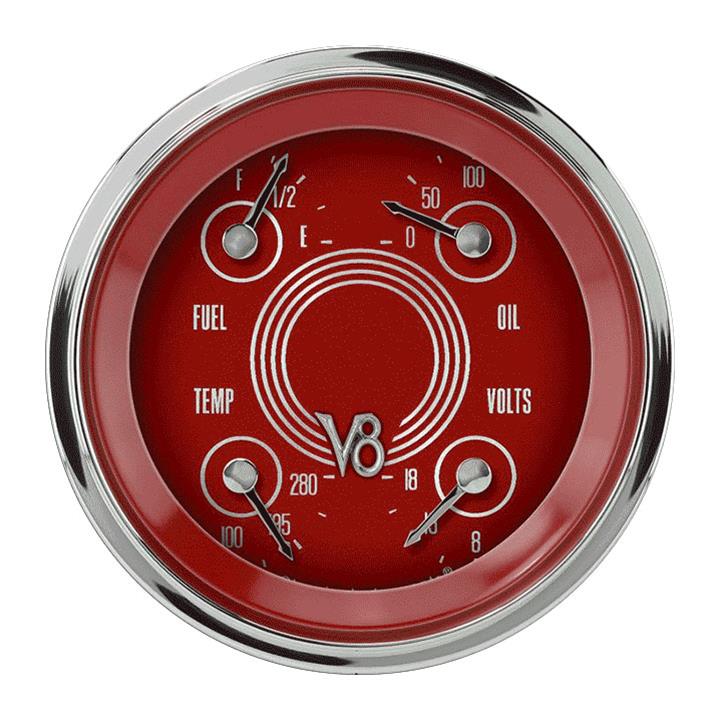 Classic Instruments V8 Red Steelie Series Gauge Sets V8RS73SHC Gauge, Series, Analog, Electrical, Fuel, Oil, Volt, Water, 3 3/8 in. Diameter, Face, Each