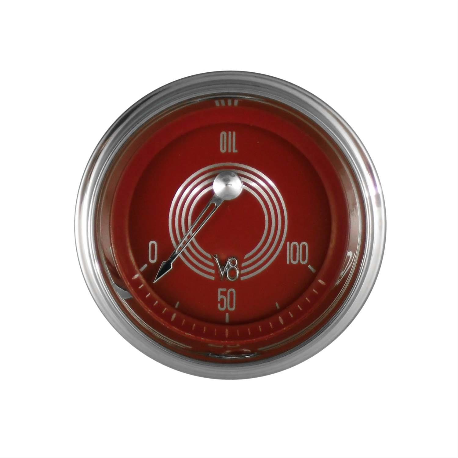 Classic Instruments V8 Red Steelie Series Gauges V8RS81SHC Gauge, Series, Analog, Oil Pressure, 0-100 psi, 2 1/8 in. Diameter, Face, Electrical, Each