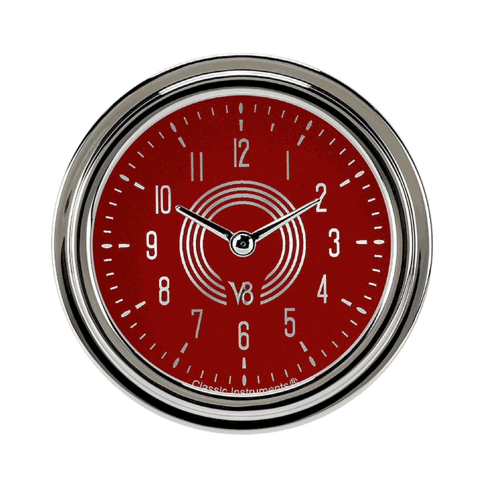 Classic Instruments V8 Red Steelie Series Gauges V8RS92SLC Gauge, Analog, Series, Clock, 12 Hour, 2 5/8 in. Diameter, Face, Full Sweep, Each