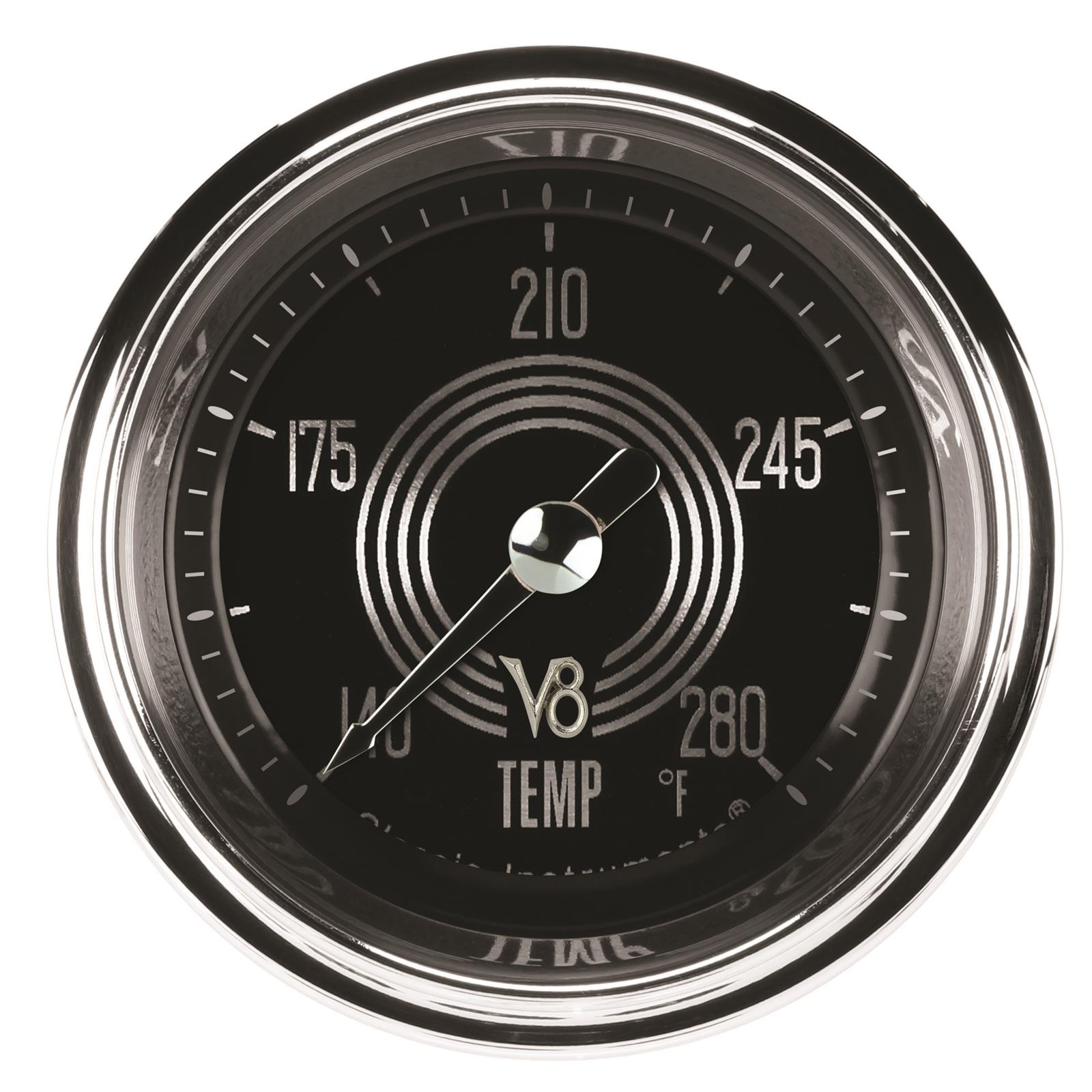 Classic Instruments V8 Speedster Series Gauges V8SR126SHC-04 Gauge, Analog, Series, Water Temp, 140-280 Degrees F, 2 1/8 in. Diameter, Black Face, Full Sweep, Each