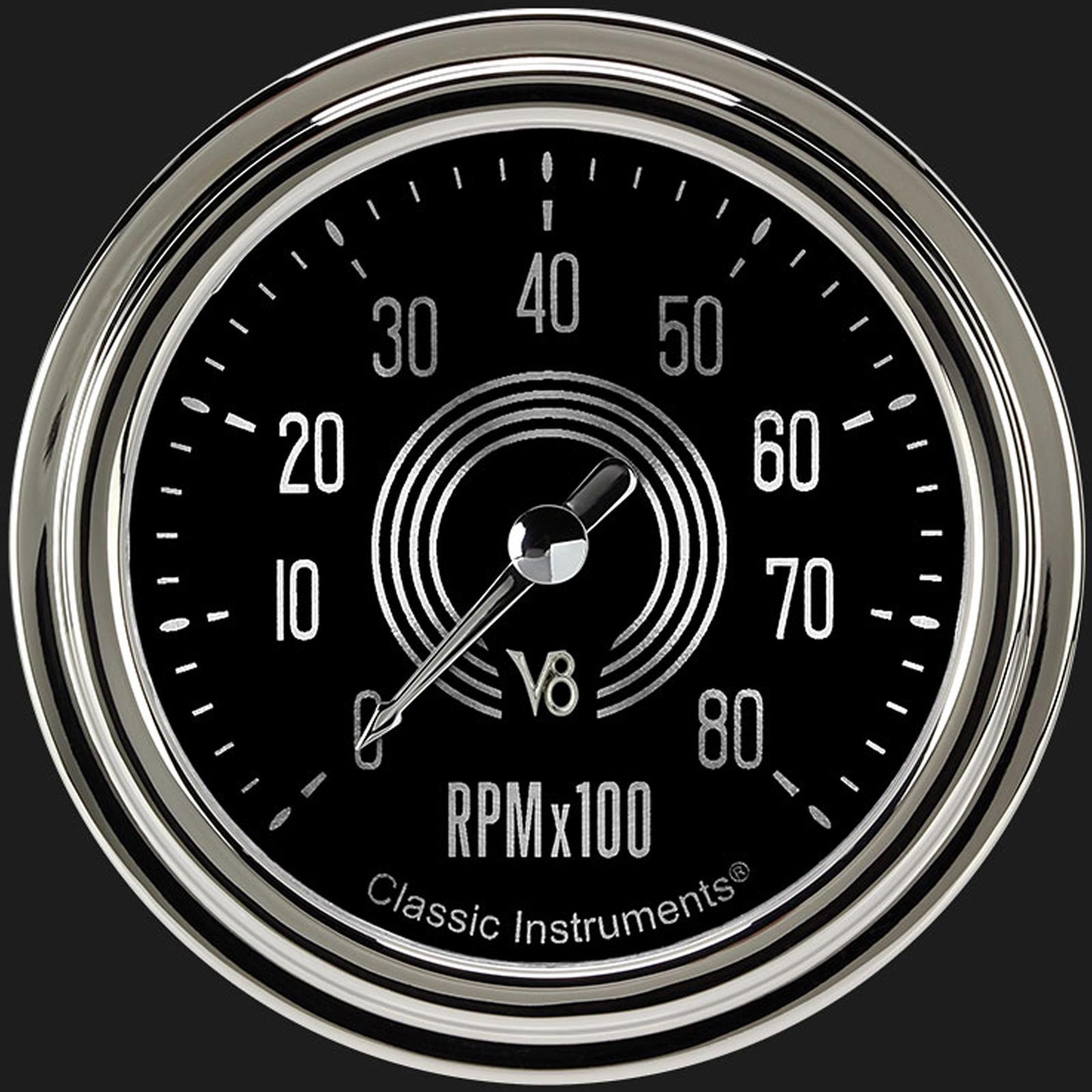 Classic Instruments V8 Speedster Series Tachometers V8SR383SLC Gauge, Series, Tachometer, 0-8,000 rpm, 2 5/8 in., Black Face, Analog, Each